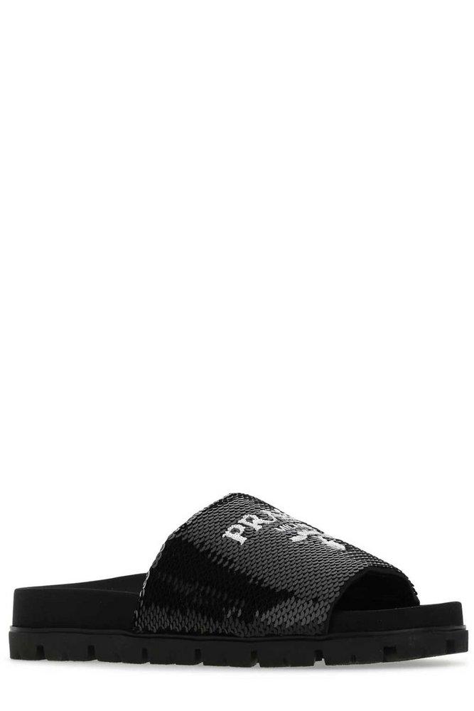 Prada Sequins Slippers in Black | Lyst