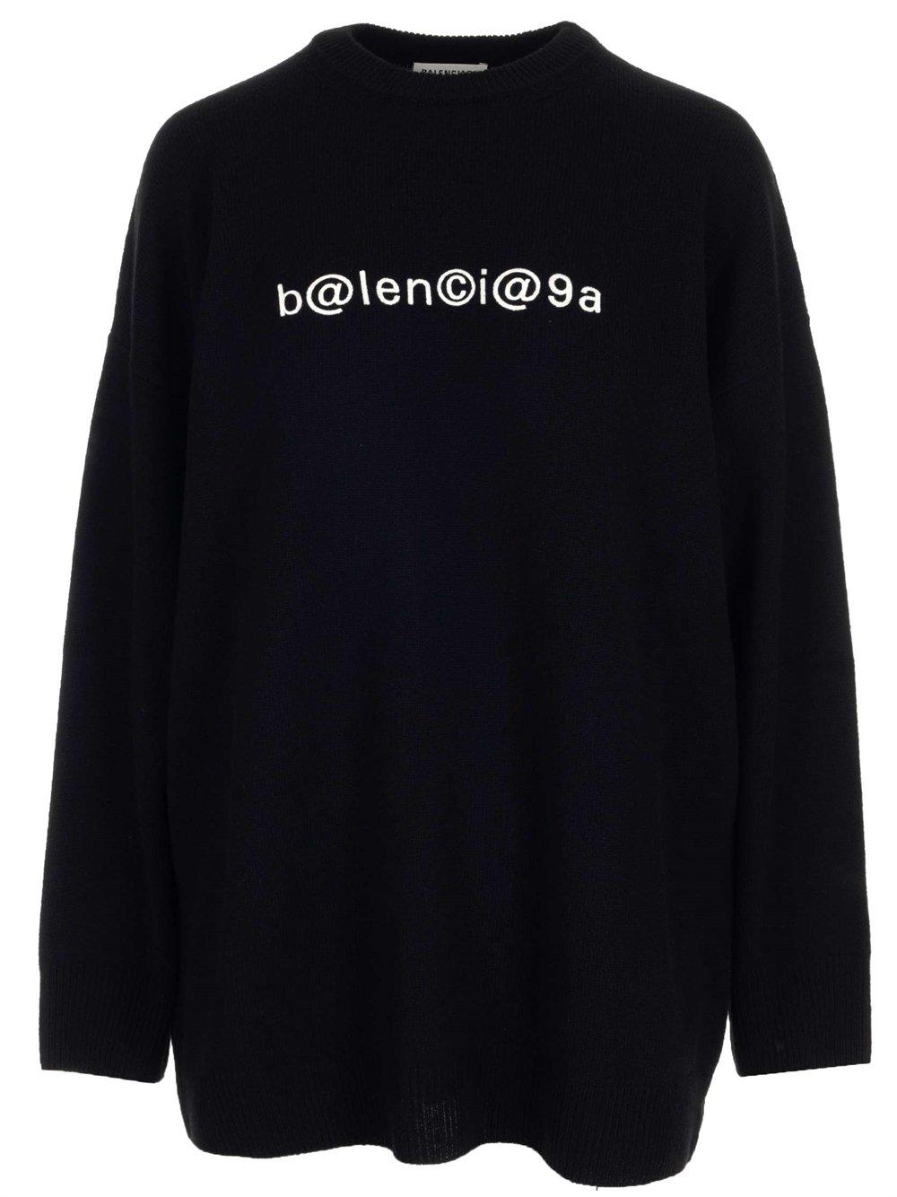 Balenciaga Wool Logo Knitted Crewneck Sweater in Black Lyst