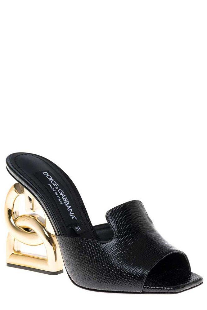 Dolce & Gabbana Dg Heel Slip-on Sandals in Black | Lyst