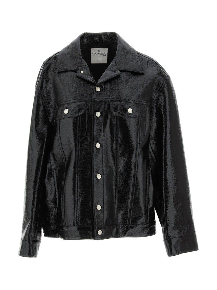 Courrèges trucker leather jacket - Black