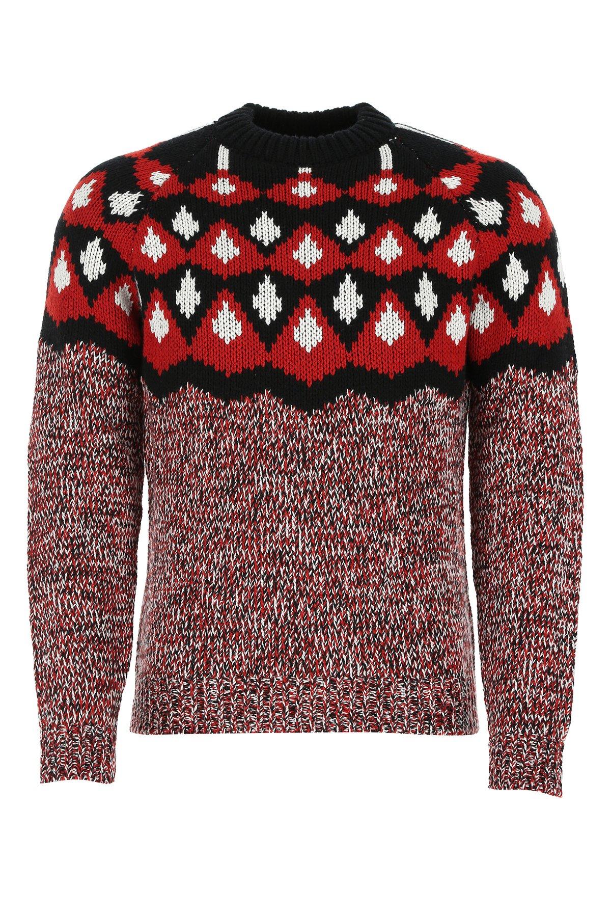 Prada Wool Intarsia Knitted Sweater in Red for Men Lyst