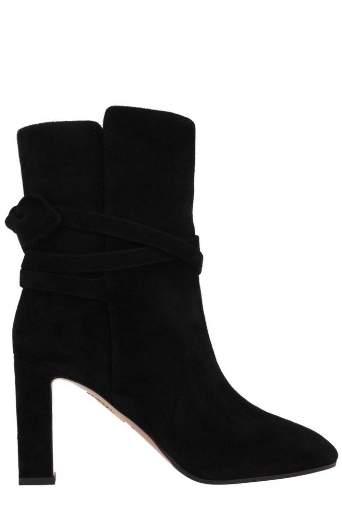 Black suede mid heel ankle boots hot sale