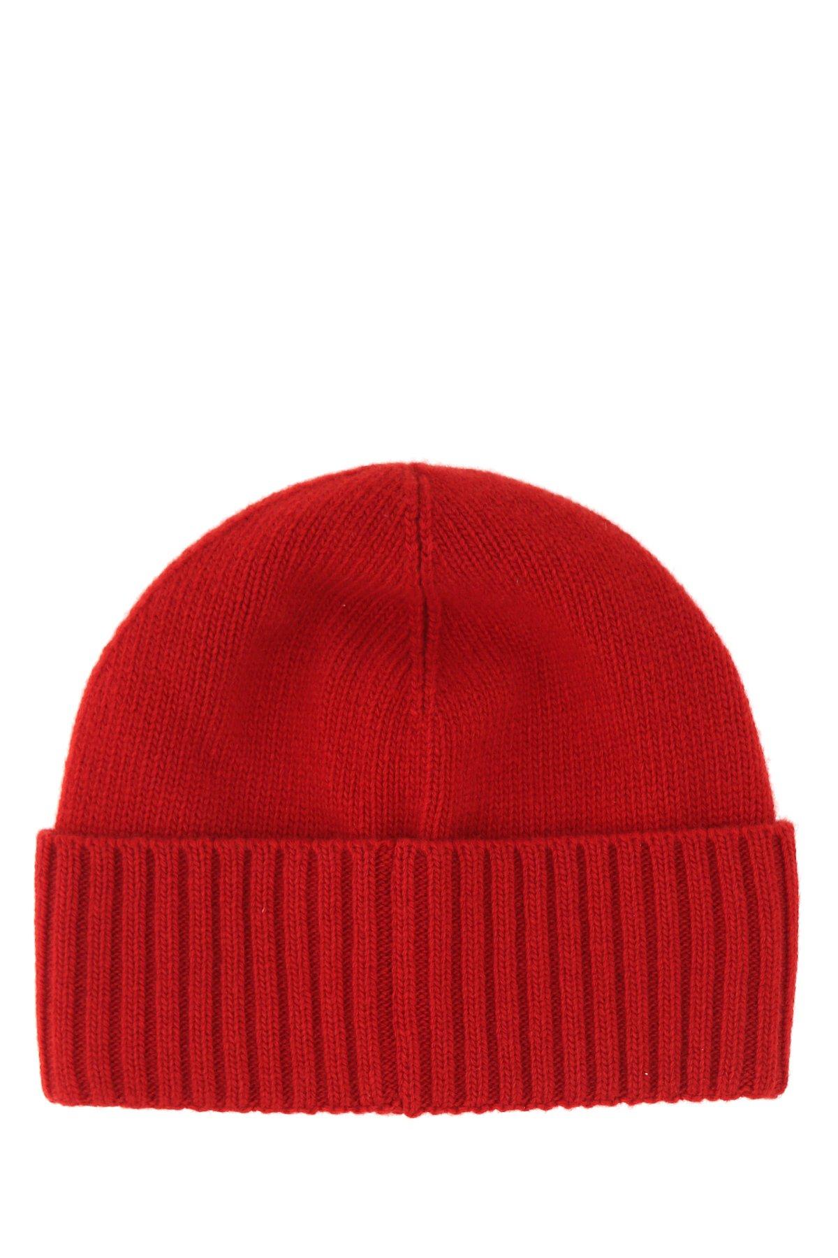 Moncler Wool Large Logo Beanie Red for 