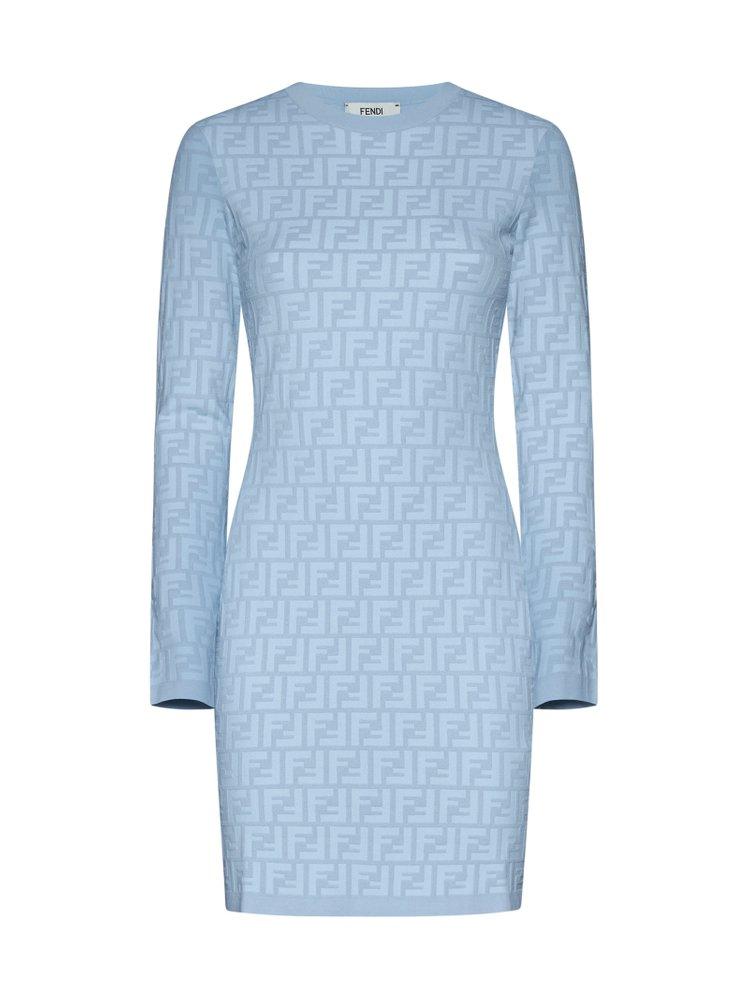 Fendi Light Jacquard Knit Mini-Dress For in Blue | Lyst