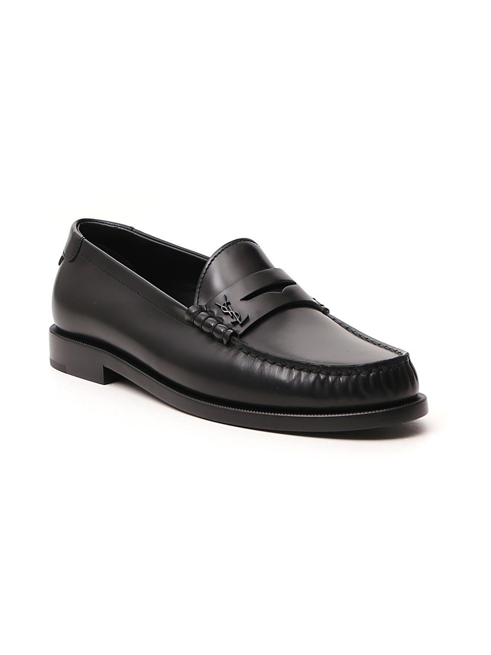 Saint Laurent Leather Monogram Penny Loafers in Black - Lyst