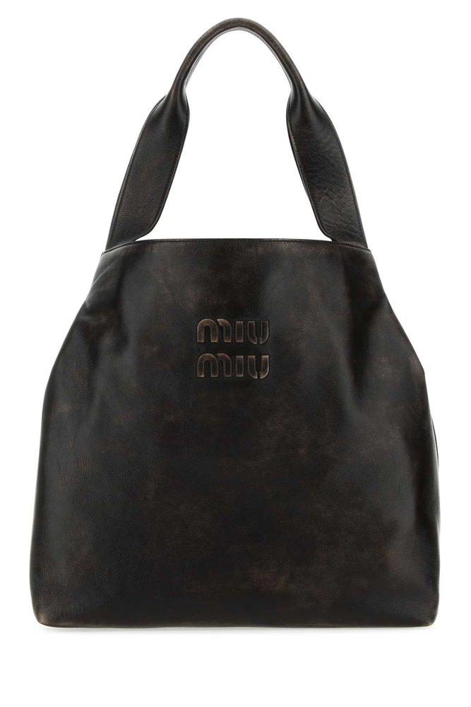 Miu Miu logo-embossed Leather Tote Bag - Farfetch