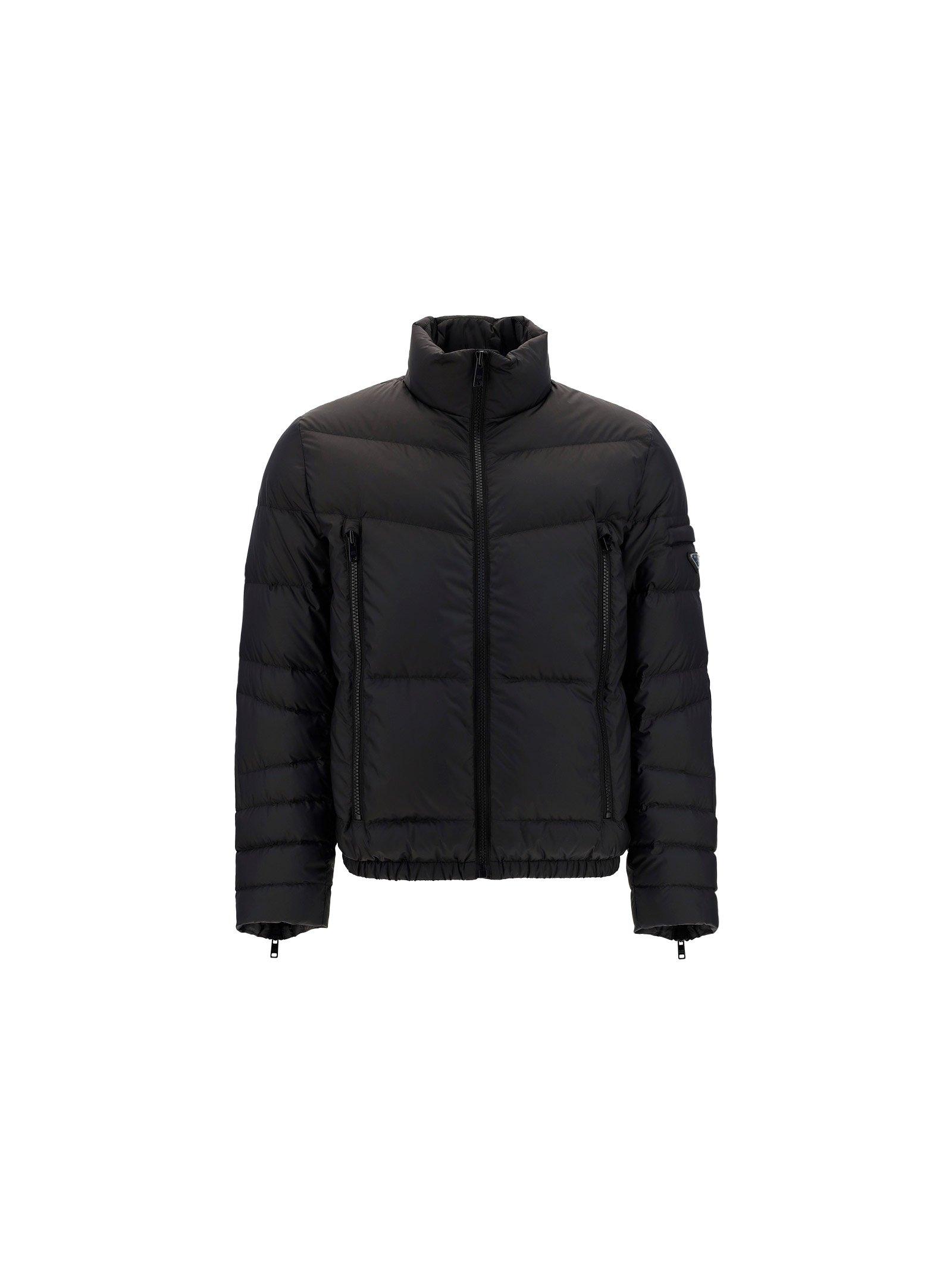 Prada Synthetic Triangle Logo Puffer Jacket in Black for Men - Lyst