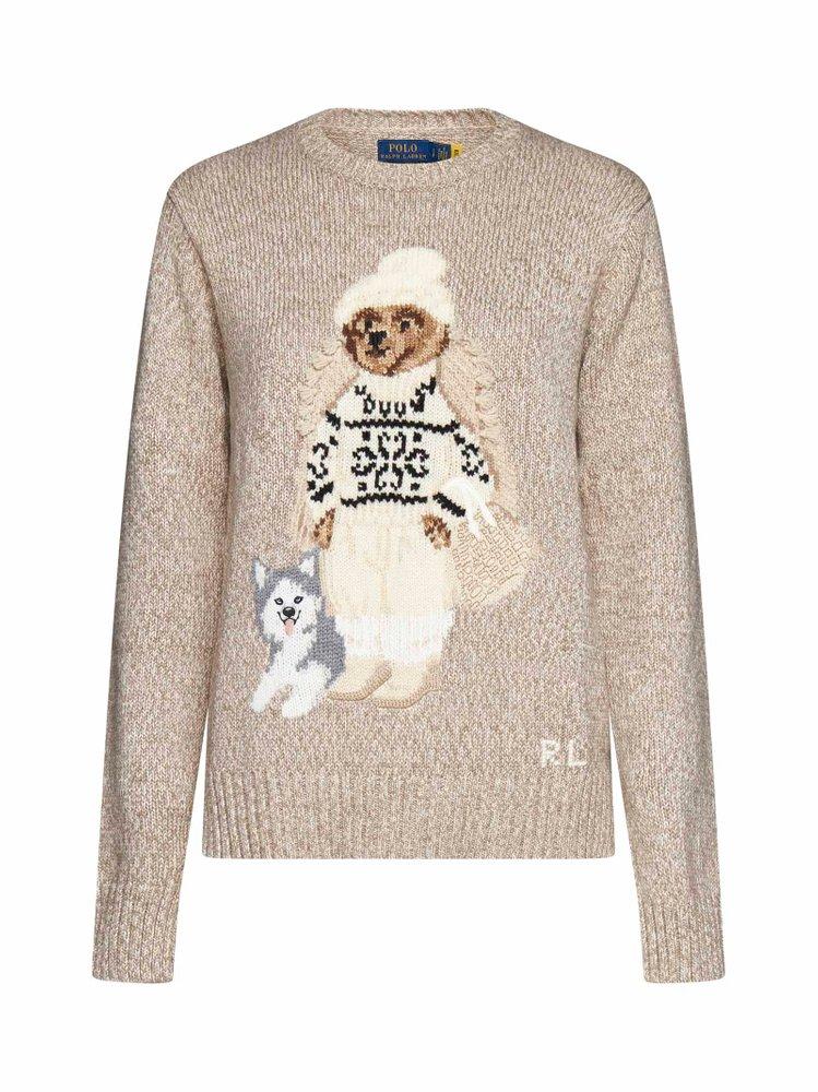$398 NEW POLO RALPH LAUREN Cream POLO TEDDY BEAR Knit Sweater Jumper  Pullover M