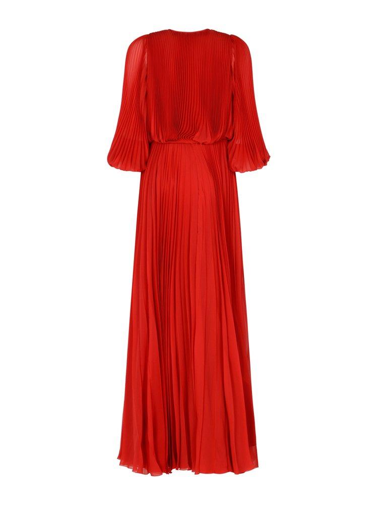 REDVALENTINO Pintucked metallic silk-organza maxi dress