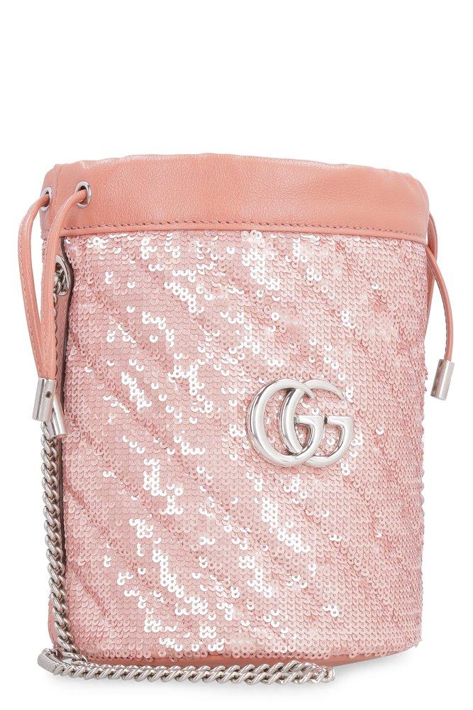 Gucci GG Marmont Mini Sequins Bucket Bag in Pink | Lyst