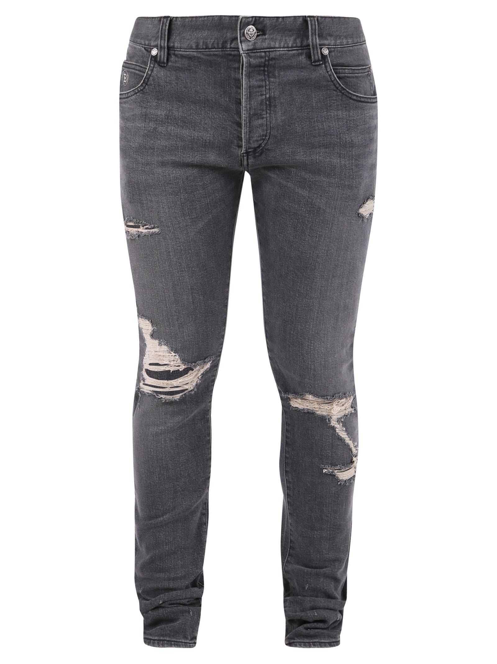 Balmain Denim Distressed Jeans in Grey (Gray) for Men - Lyst