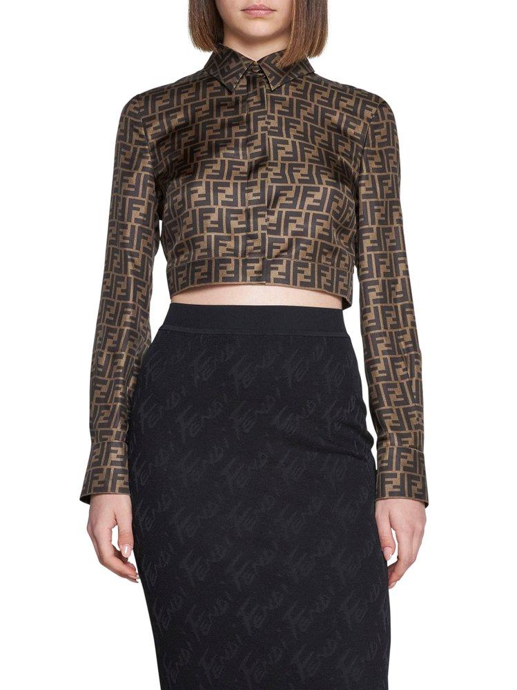 Fendi Ff Logo Monogram Cropped Shirt in Brown | Lyst Fendi Ff Logo Monogram Cropped Shirt in Brown | Lyst