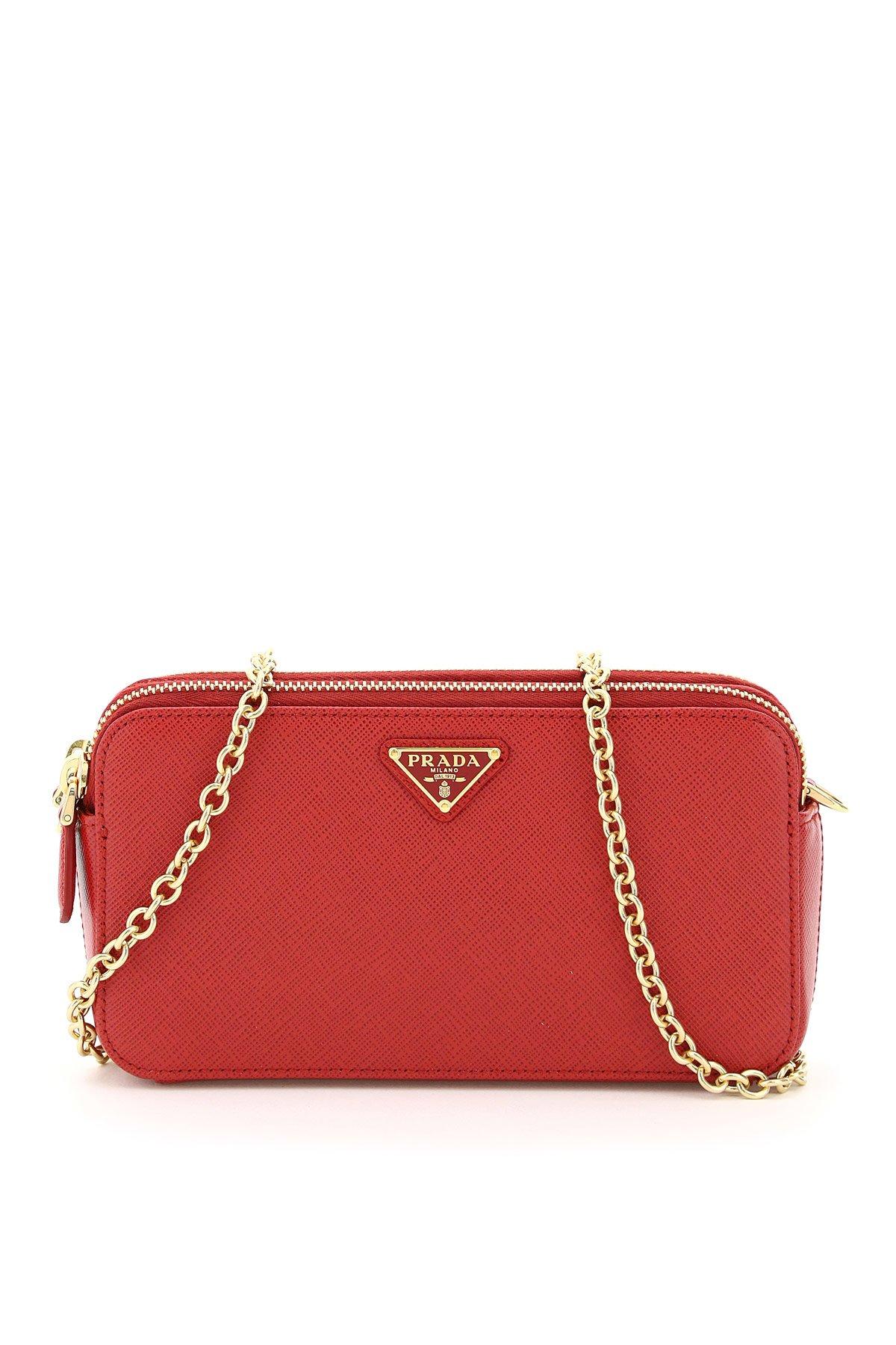 Prada Leather Double-zip Logo Shoulder Bag in Red | Lyst