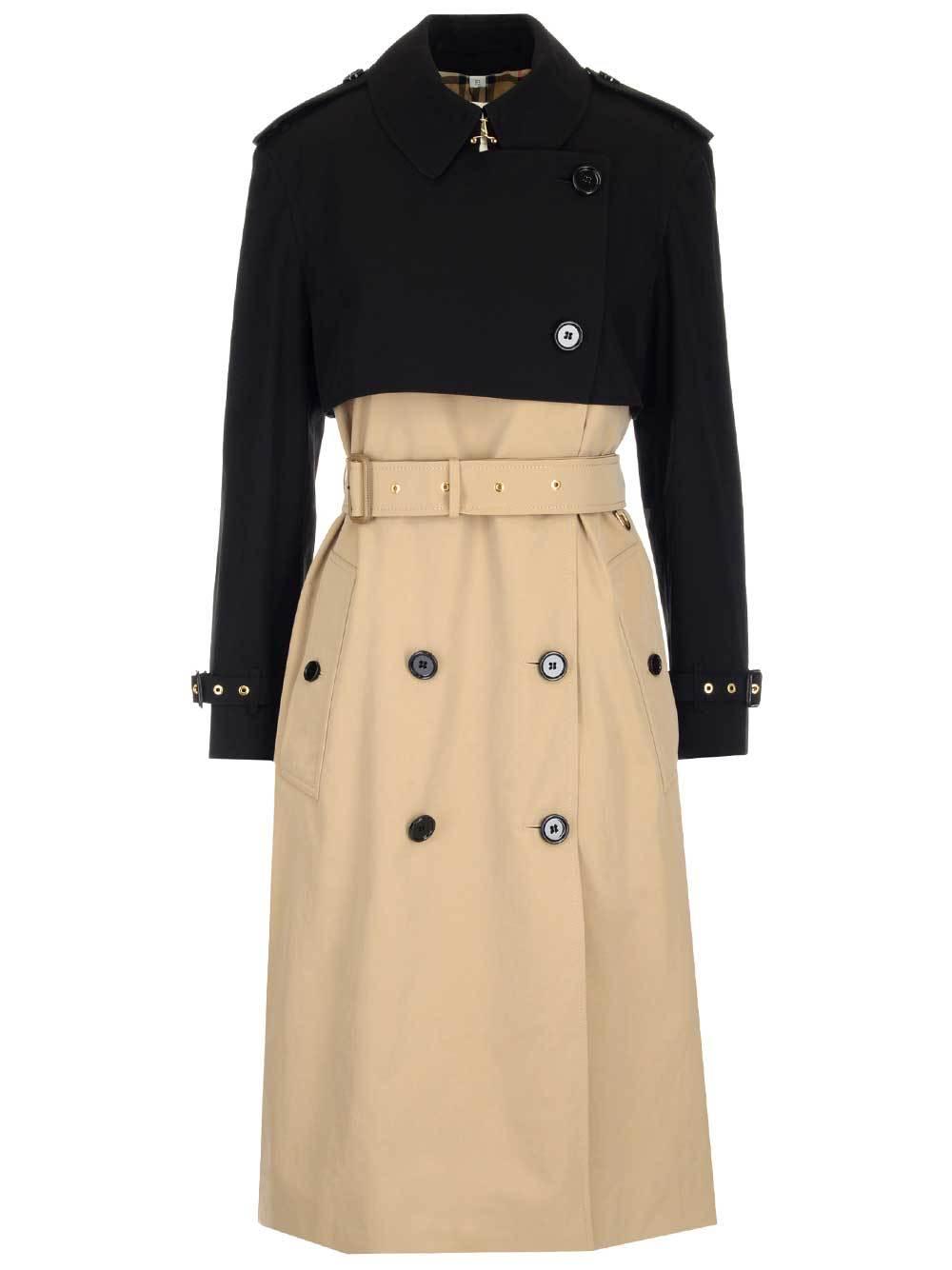 Burberry Cotton Reconstructed Two-tone Belted Trench Coat in Natural - Lyst