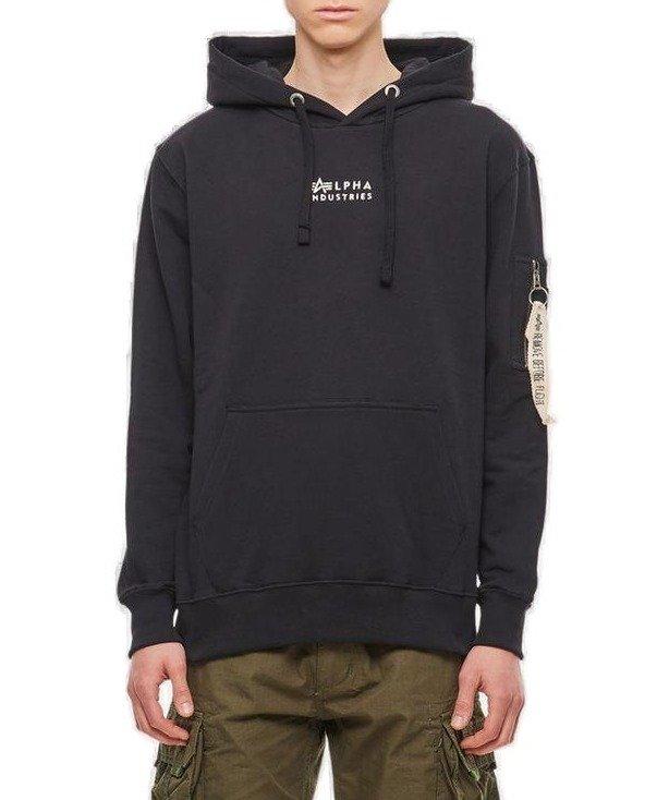 Alpha Industries Logo Embroidered Drawstring Hoodie in Black for Men | Lyst