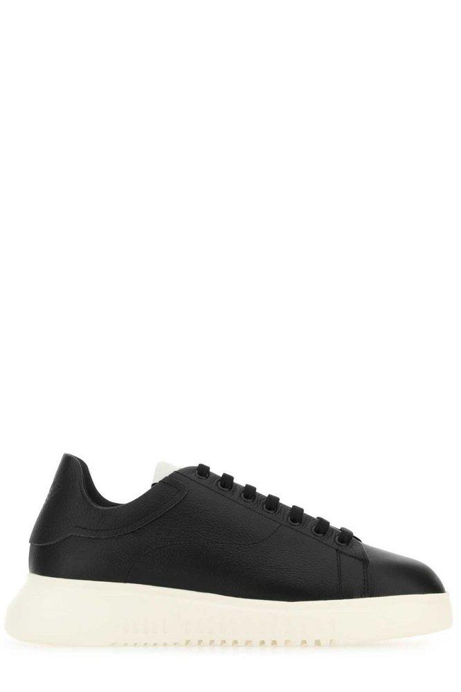 Emporio Armani Stitching Detailed Lace up Sneakers in Black for