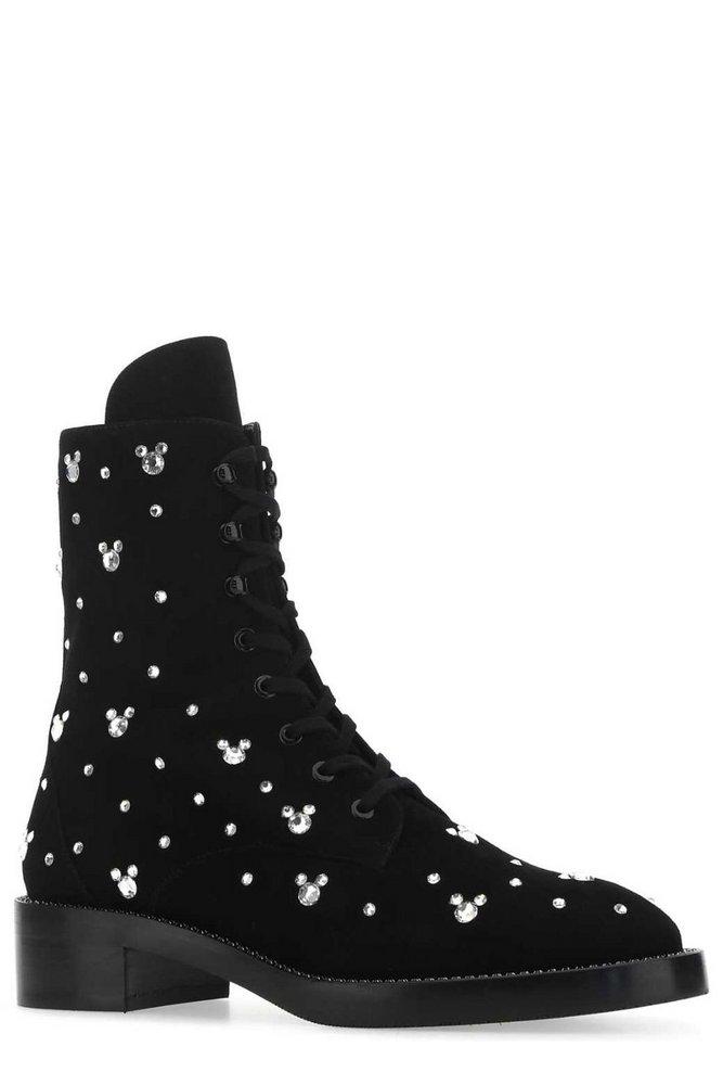 Womens Shoes Boots Ankle boots Stuart Weitzman Embellished Suede Combat Boots in Black 