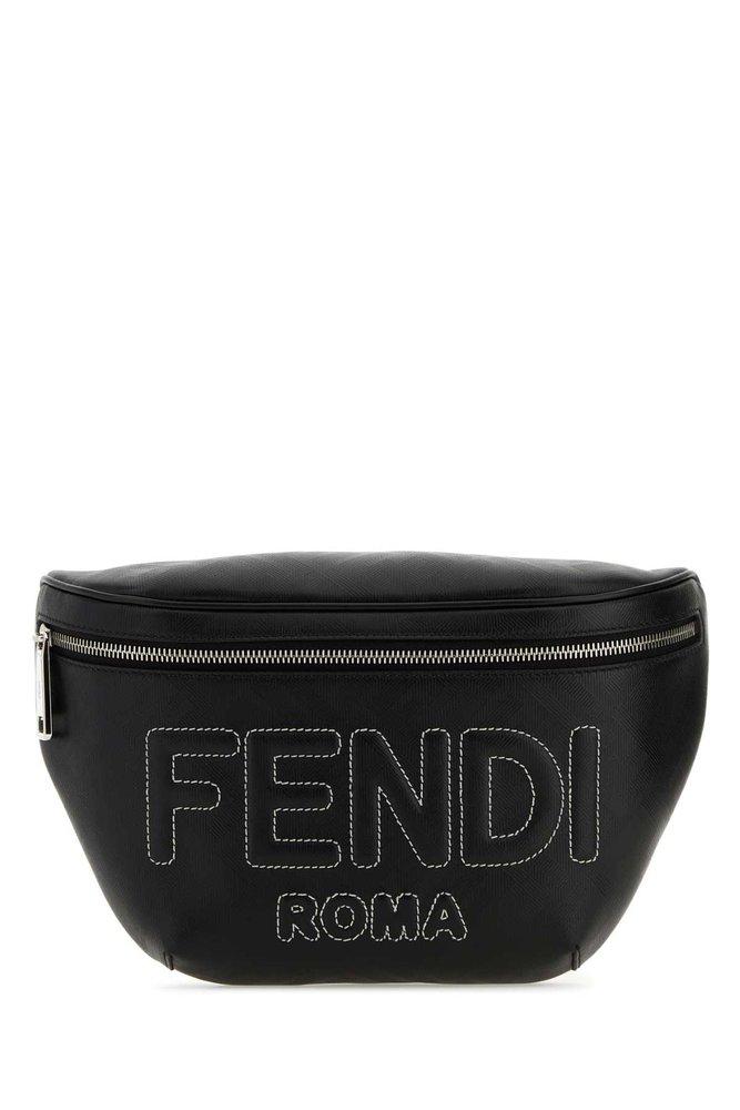 FENDI Black Leather Logo Fanny Pack Waist Bag