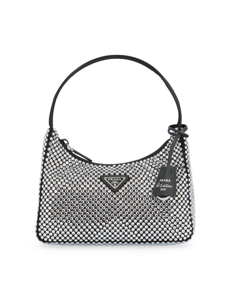 Prada Crystal Embellished Mini Shoulder Bag in Gray | Lyst