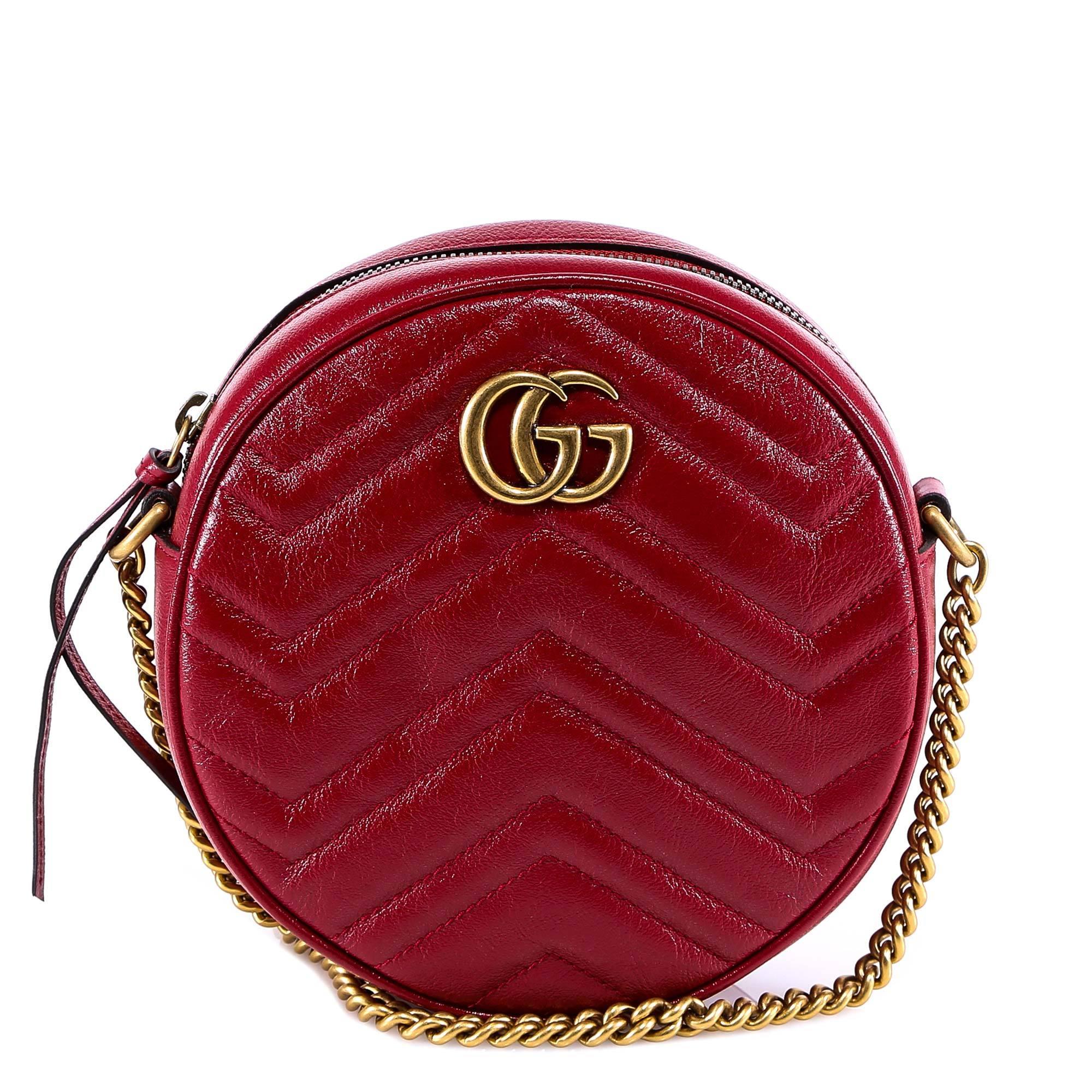 Gucci GG Marmont Mini Round Shoulder Bag Leather Ceris in Red - Save 84% -  Lyst