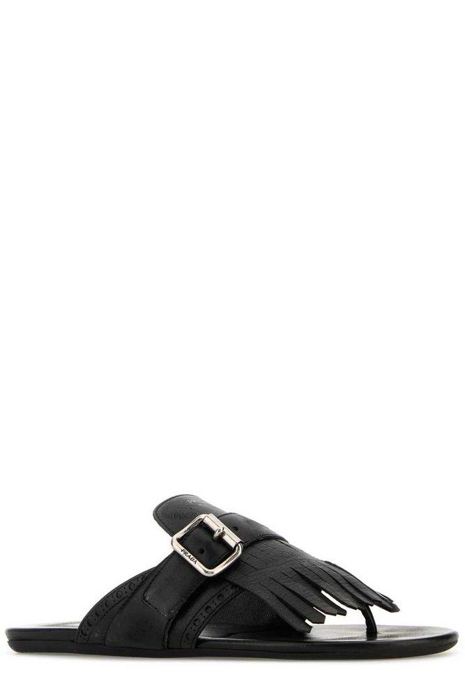 スリッポン PRADA DARK BROWN LEATHER SHUFFLE THONG SLIPPERS Prada Dark Brown Leather Shuffle Thong Slippers | italist