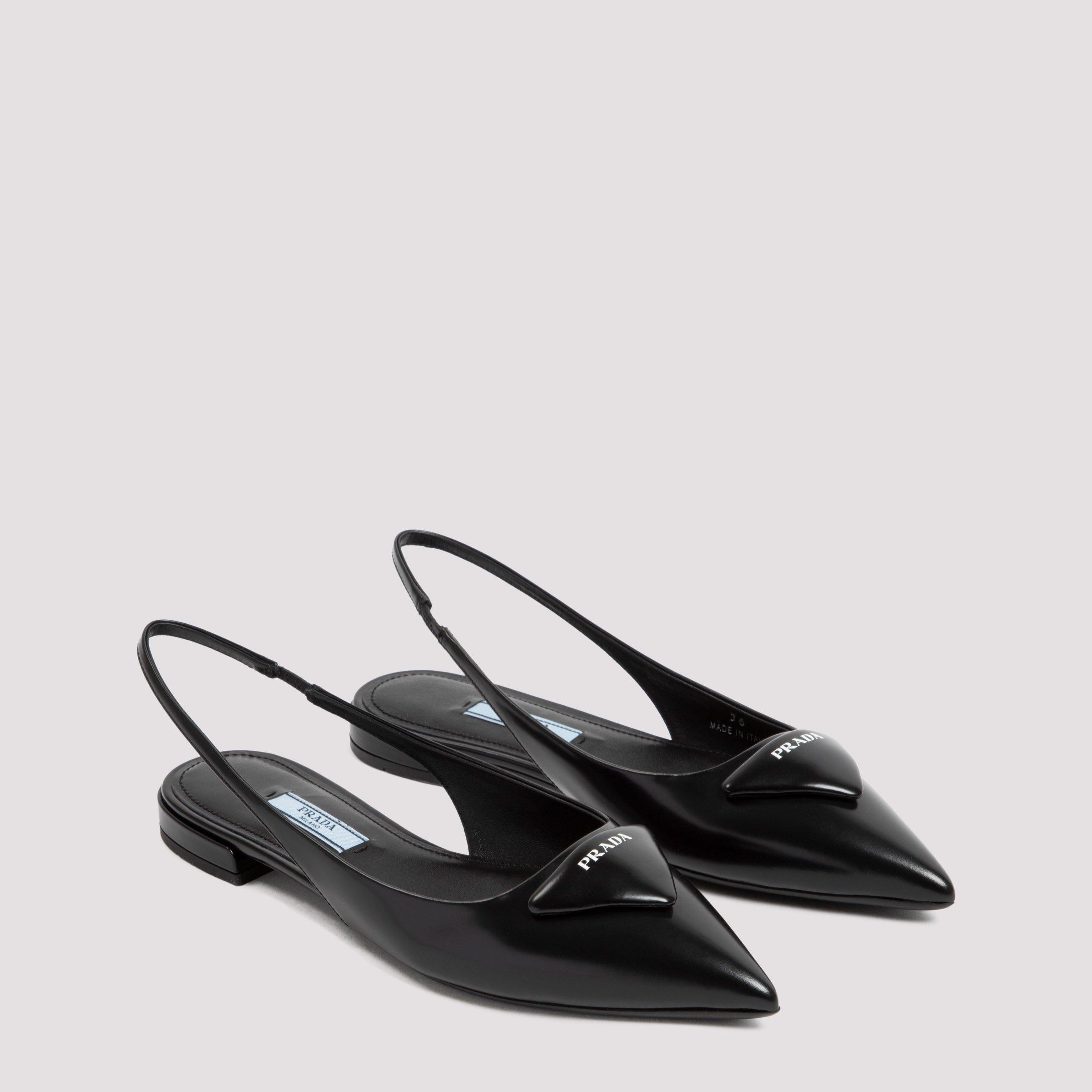 Prada Logo-appliqué Slingback Ballerina Flats in Black