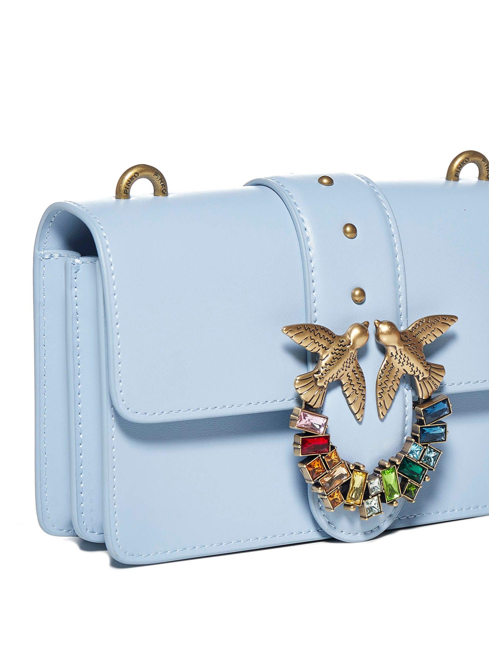 Pinko Leather Jewel Logo Embellished Small Shoulder Bag in Blue | Lyst