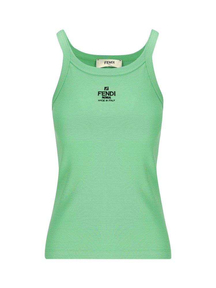 Fendi Logo Embroidered Knitted Tank Top in Green | Lyst