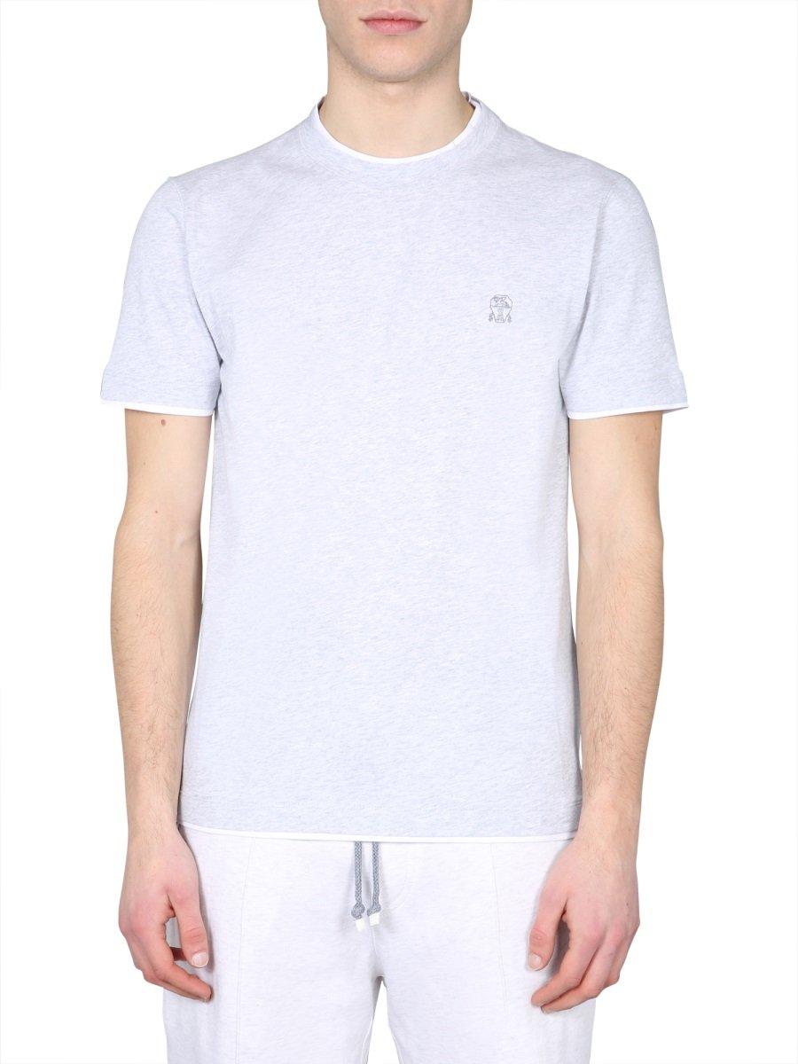 Brunello Cucinelli Cotton Logo Embroidered Tshirt in Grey (Gray) for