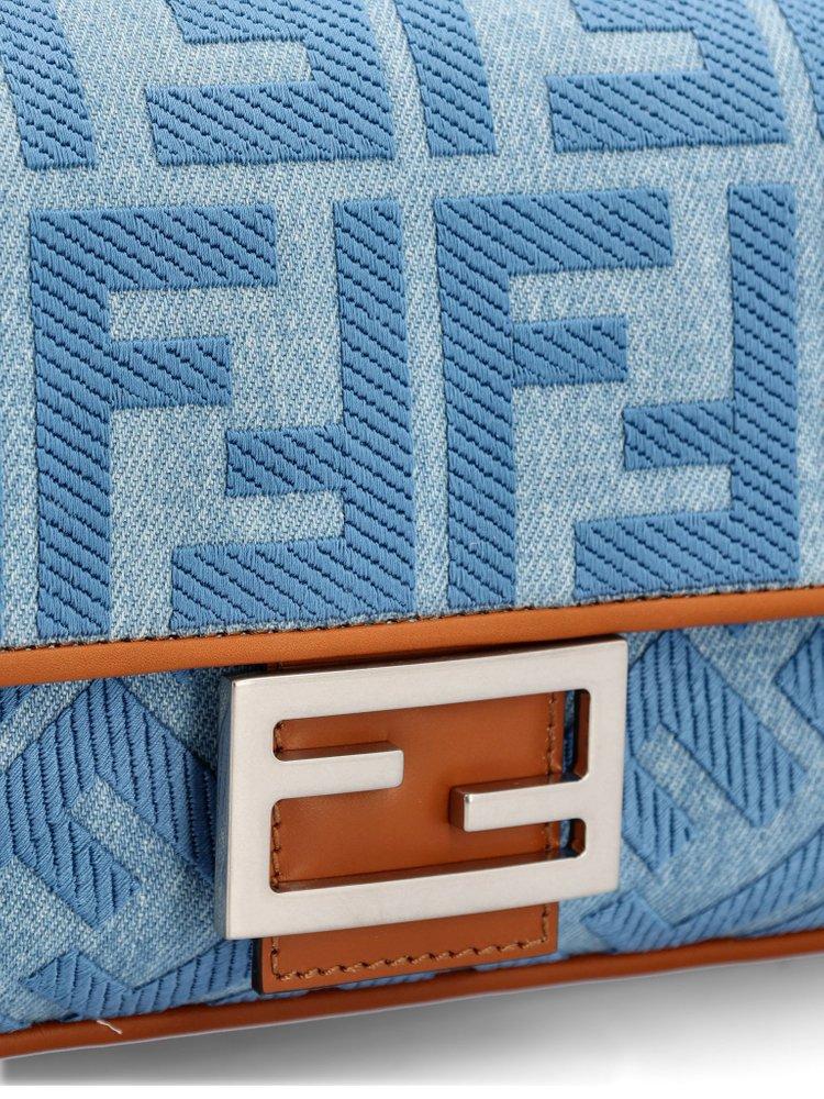 FENDI: Baguette bag in denim with FF pattern - Denim