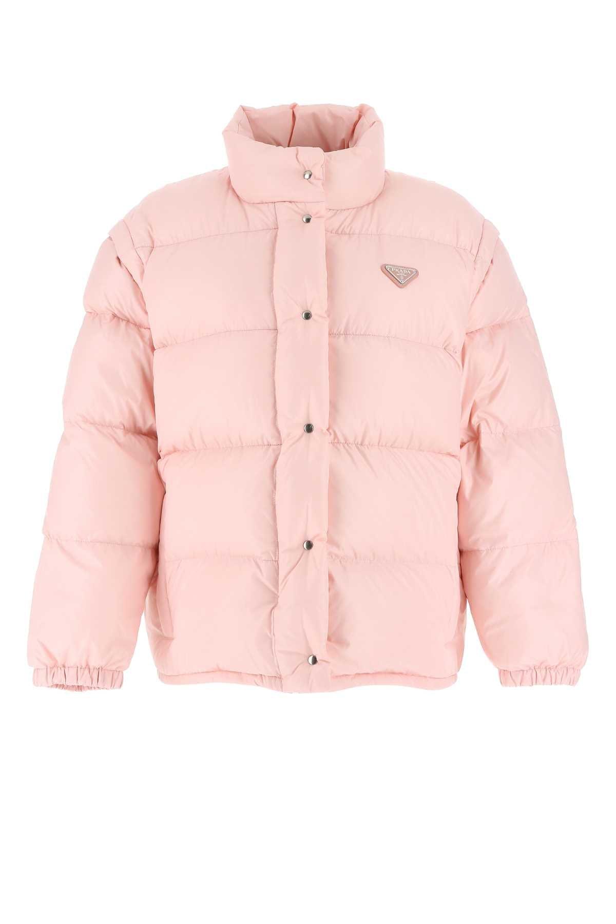 Prada Triangle Logo Puffer Down Jacket in Pink | Lyst