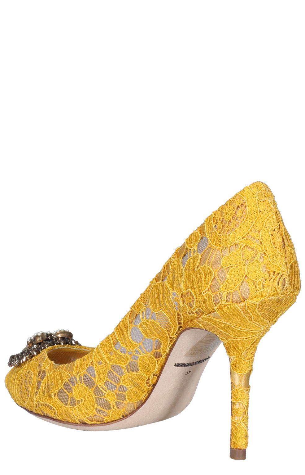 Dolce & Gabbana Taormina Devotion Heart Lace Pumps in Yellow | Lyst
