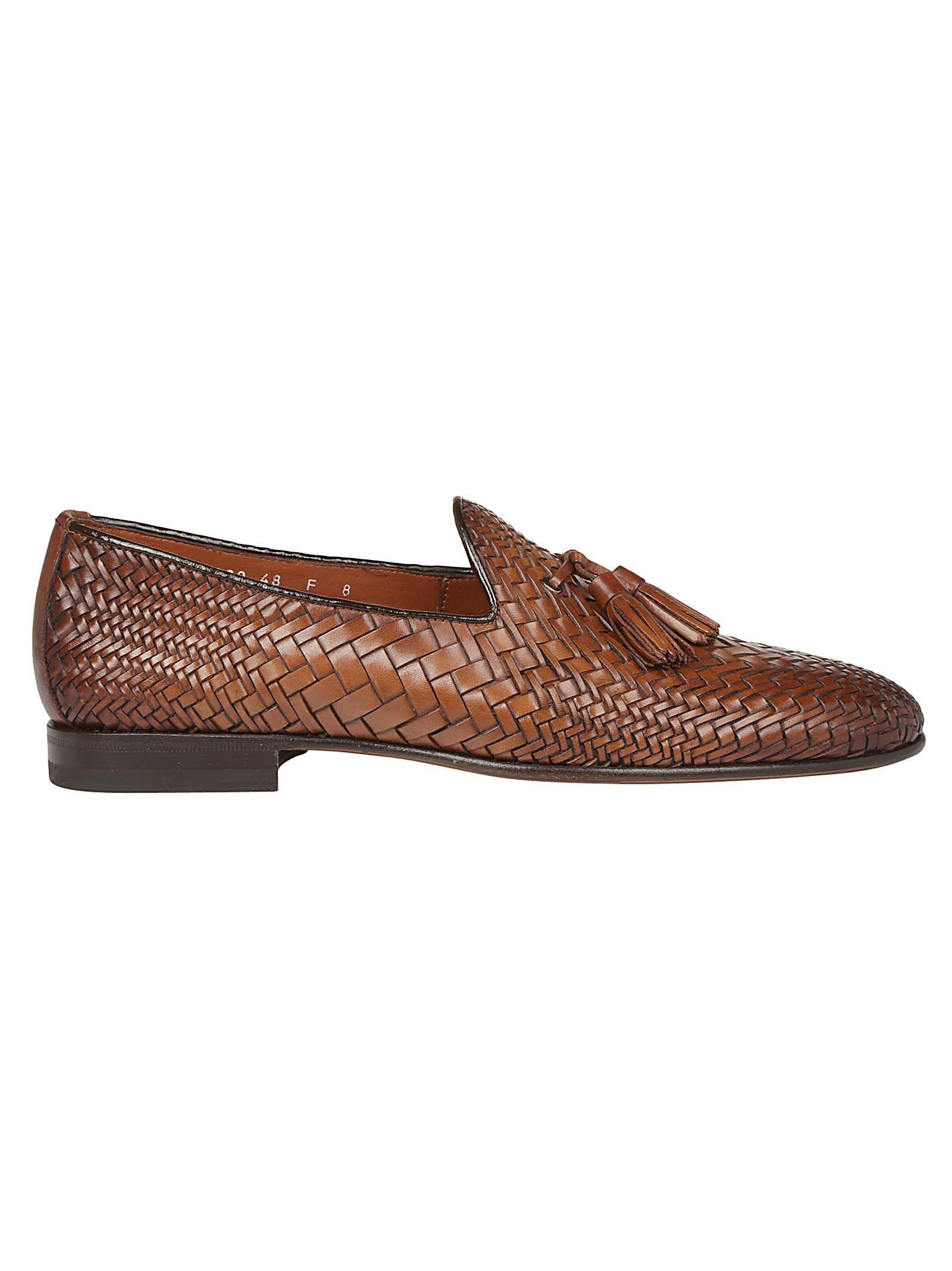 Santoni Leather Woven Tassel Loafers in Brown for Men | Lyst