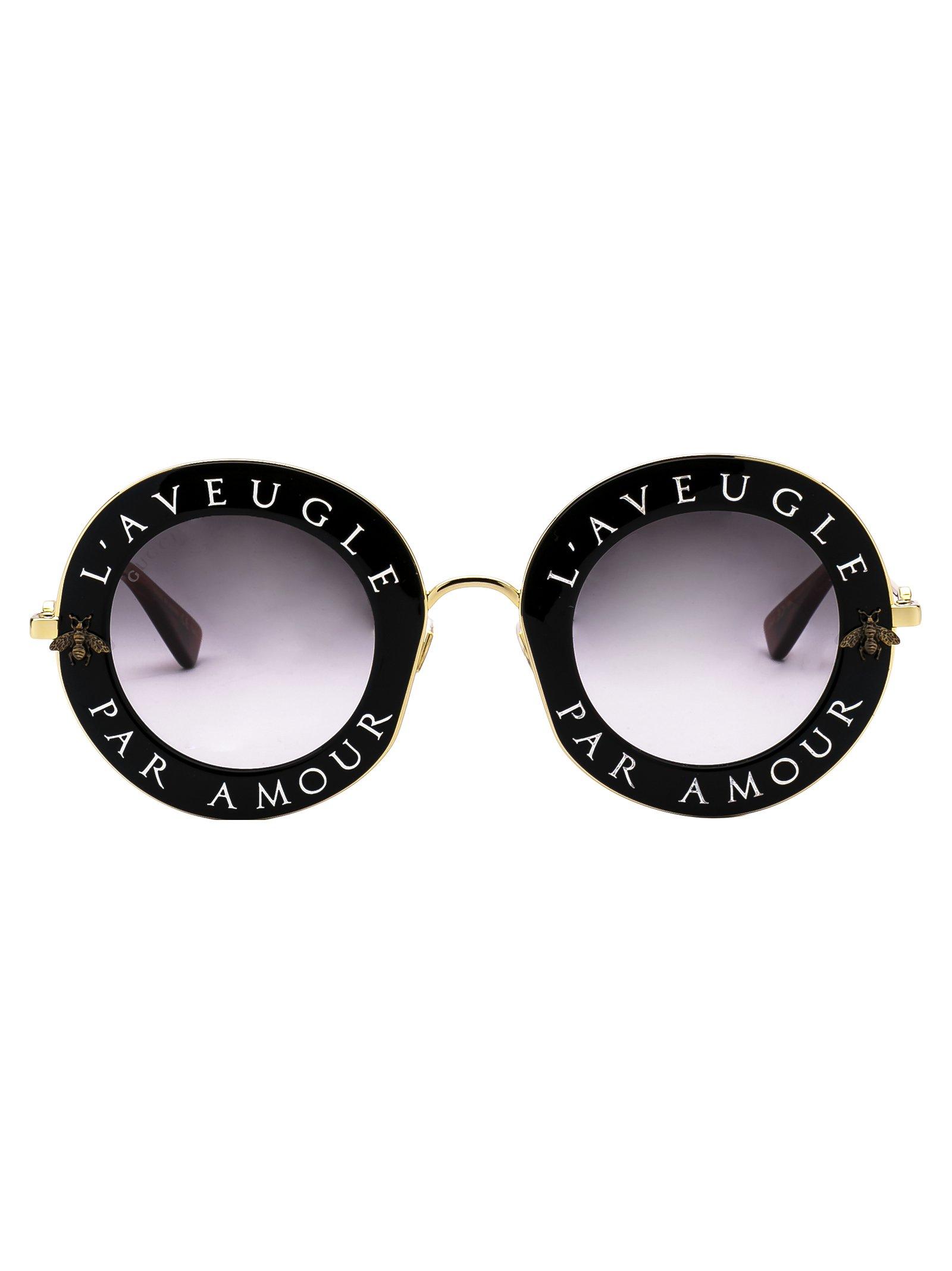 Helm Kruipen 鍔 Gucci Slogan Printed Round Sunglasses in Black for Men | Lyst