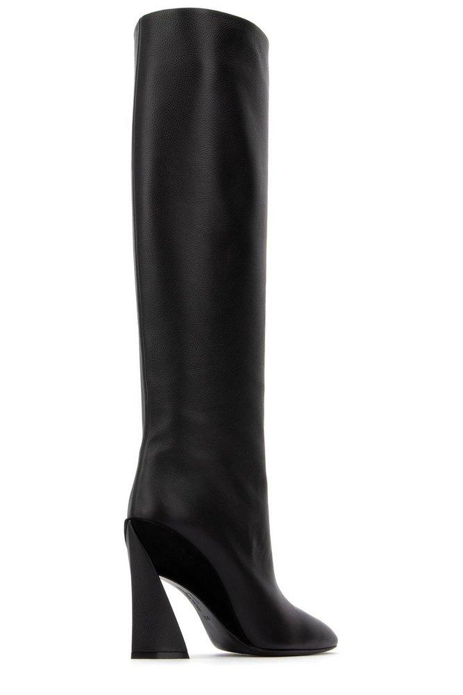 Ferragamo Antea Suede-trimmed Textured-leather Knee Boots in Black 
