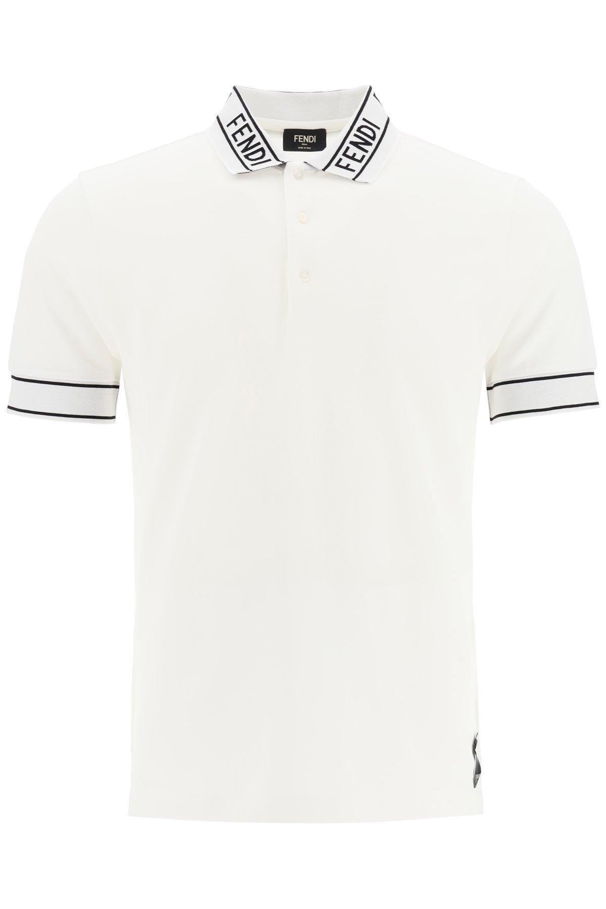 Fendi Cotton Logo Collar Polo Shirt in White for Men - Lyst