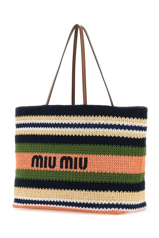 Miu Miu Striped Woven Top Handle Bag in Black Lyst