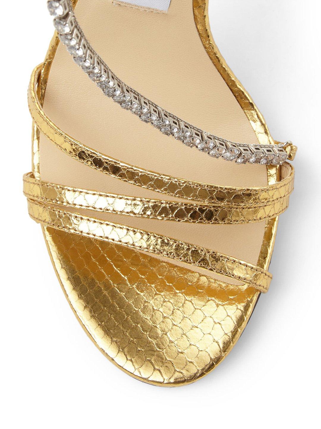 Jimmy Choo Thaia 100 Snake-embossed Leather Sandal in Gold Jimmy Choo Thaia 100 Snake-embossed Leather Sandal in Gold