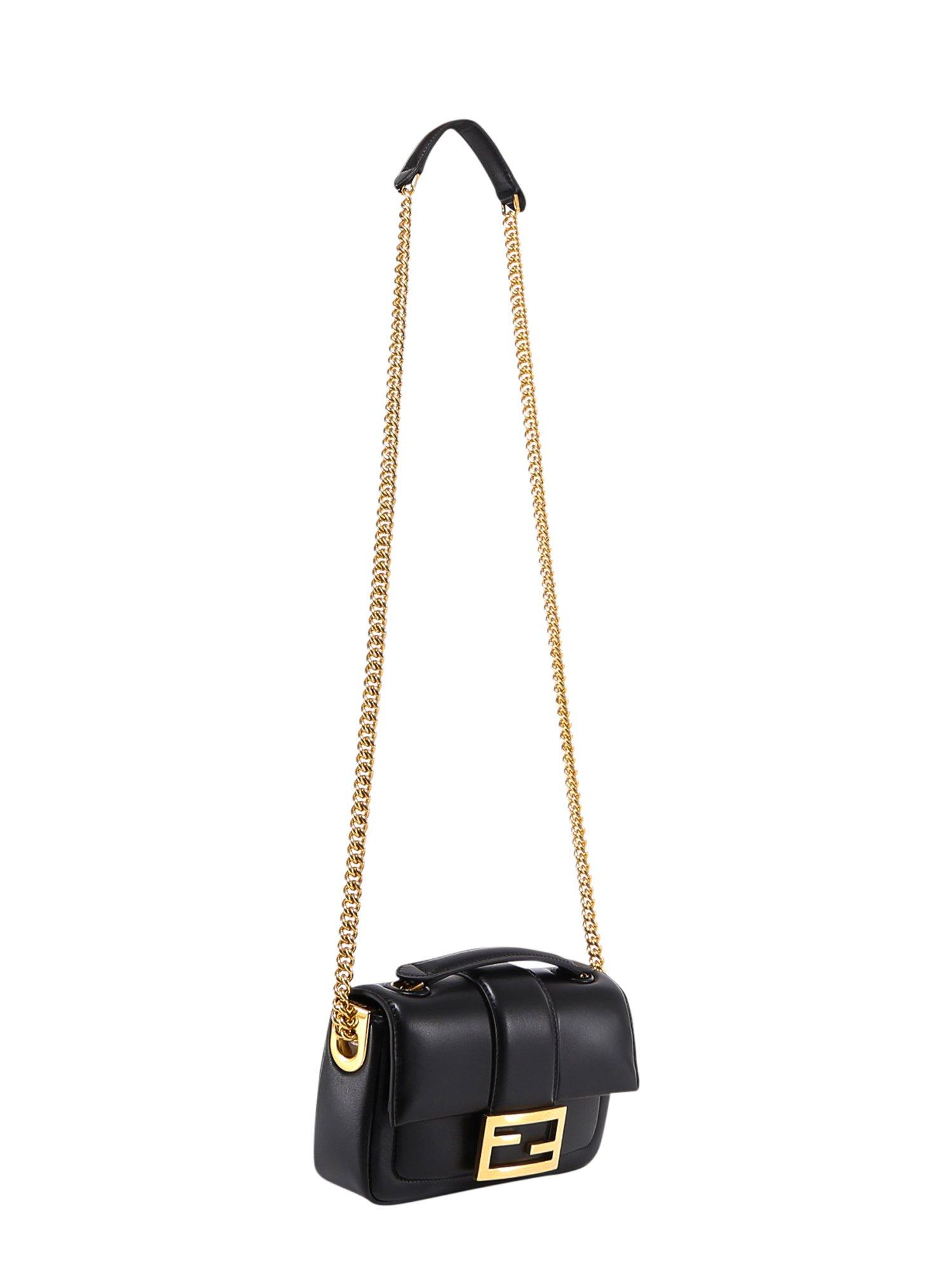 Fendi Leather Baguette Mini Chain Shoulder Bag in Black Lyst