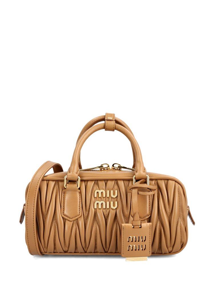 Miu Miu Logo Lettering Zipped Tote Bag in Brown Lyst