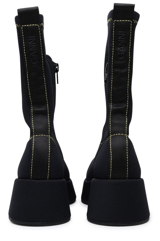Ganni Retro Flatform Round-Toe Ankle Boots in Black | Lyst