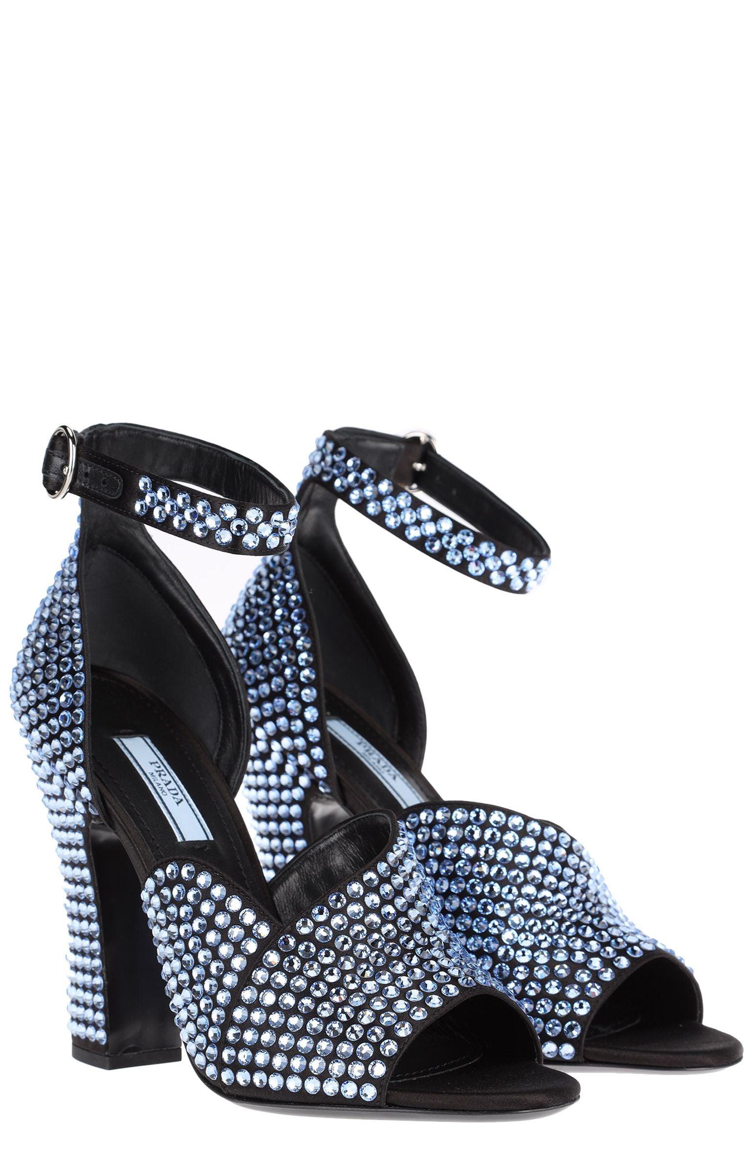 Prada Crystal-embellished Satin Sandals in Blue - Save 47% - Lyst
