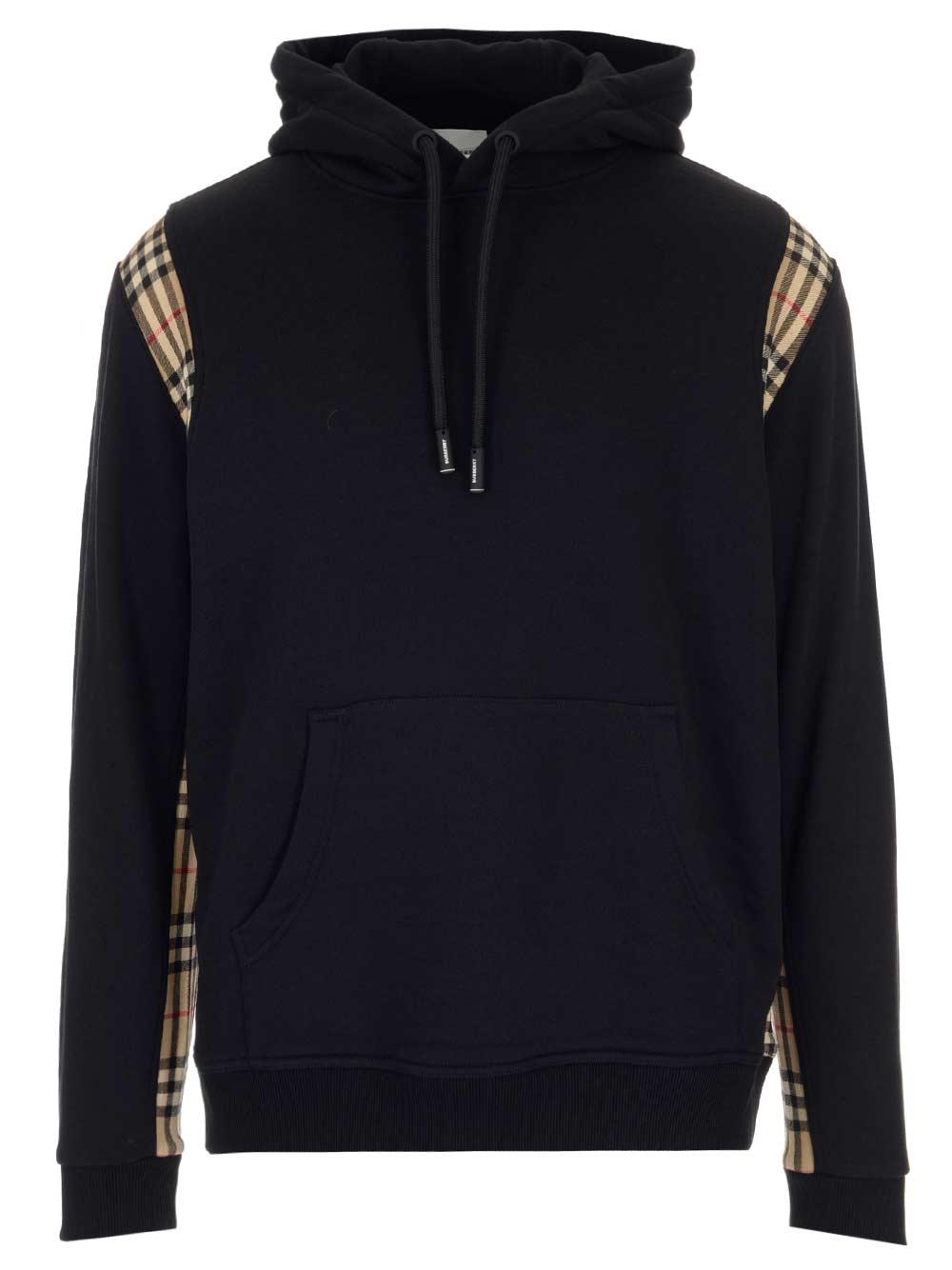 Burberry Cotton Vintage Check Panel Hoodie in Black for Men - Lyst