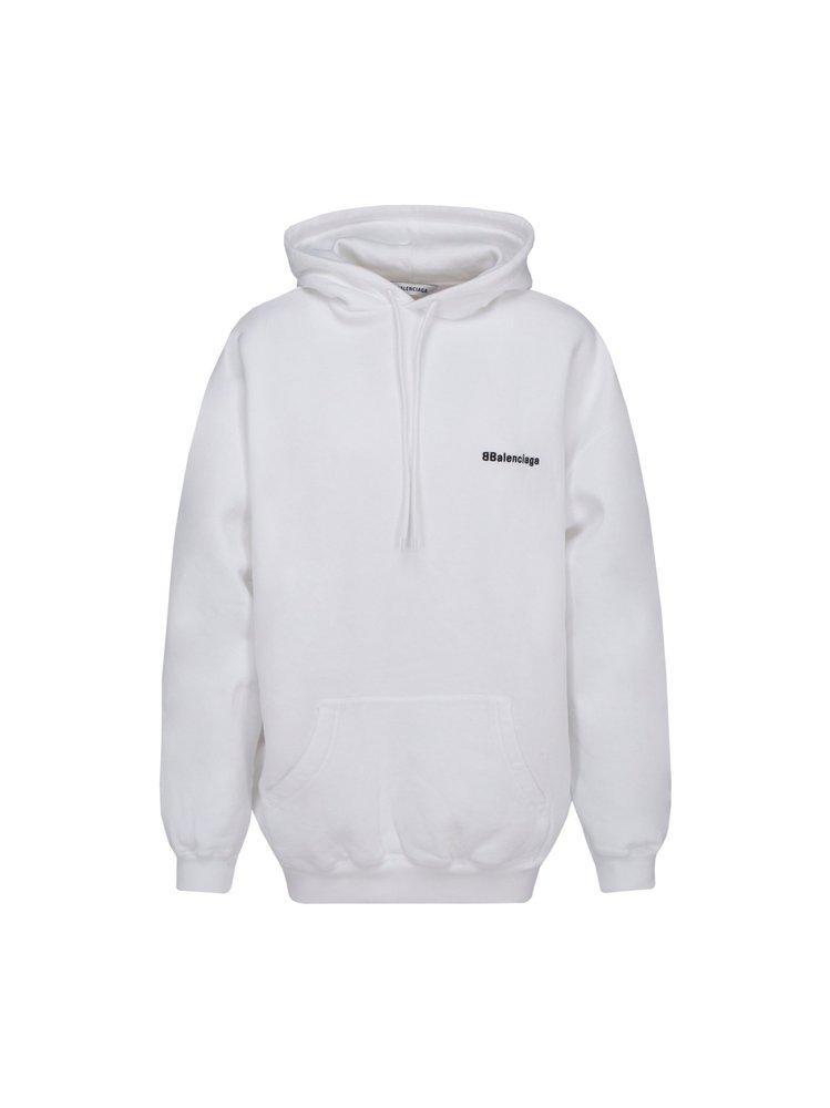 Balenciaga Logo Embroidered Hoodie in White | Lyst