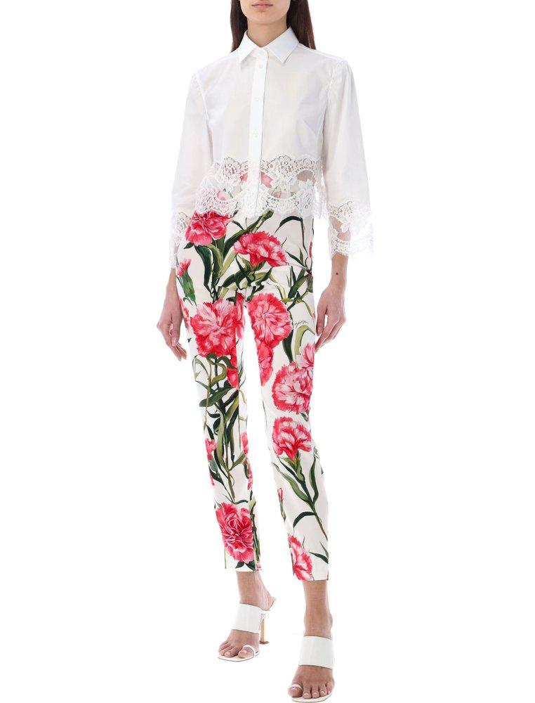 Dolce & Gabbana Carnation-print Charmeuse leggings in Red