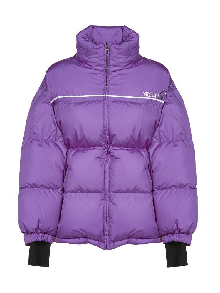 purple puffer jacket