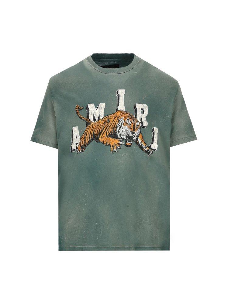 Amiri Collegiate Tiger Crewneck T-shirt in Green for Men | Lyst