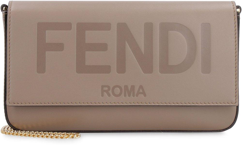 FENDI Roma Leather Wallet on Chain Crossbody Bag Brown