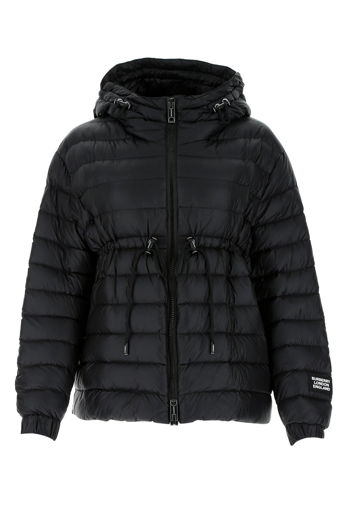 Burberry Synthetic Hooded Drawstring Puffer Jacket in Black - Lyst