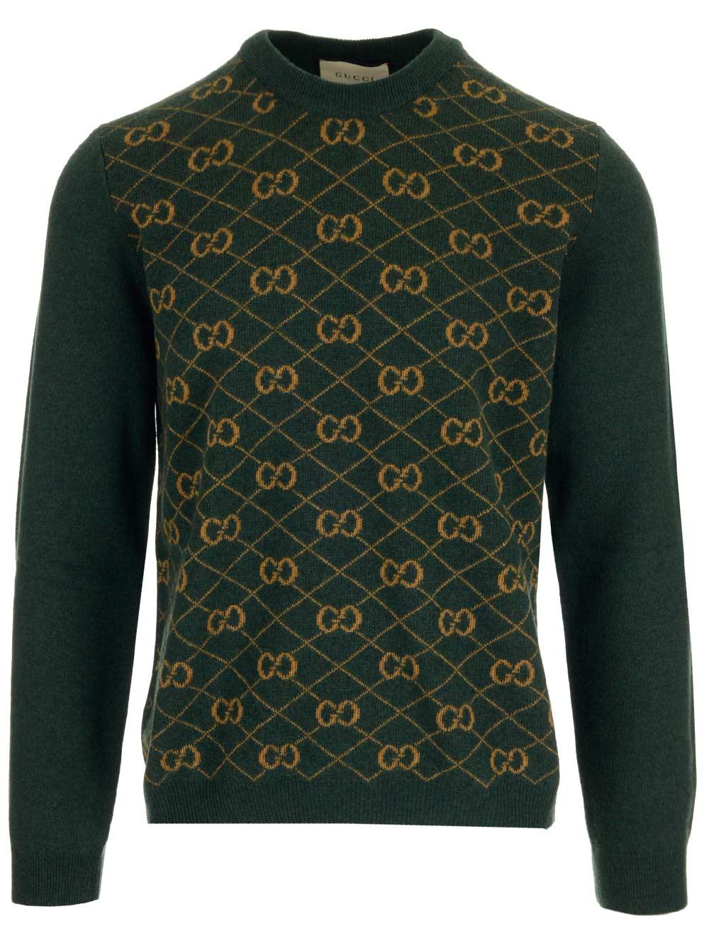Gucci Wool GG Knitted Sweater in Green for Men - Lyst